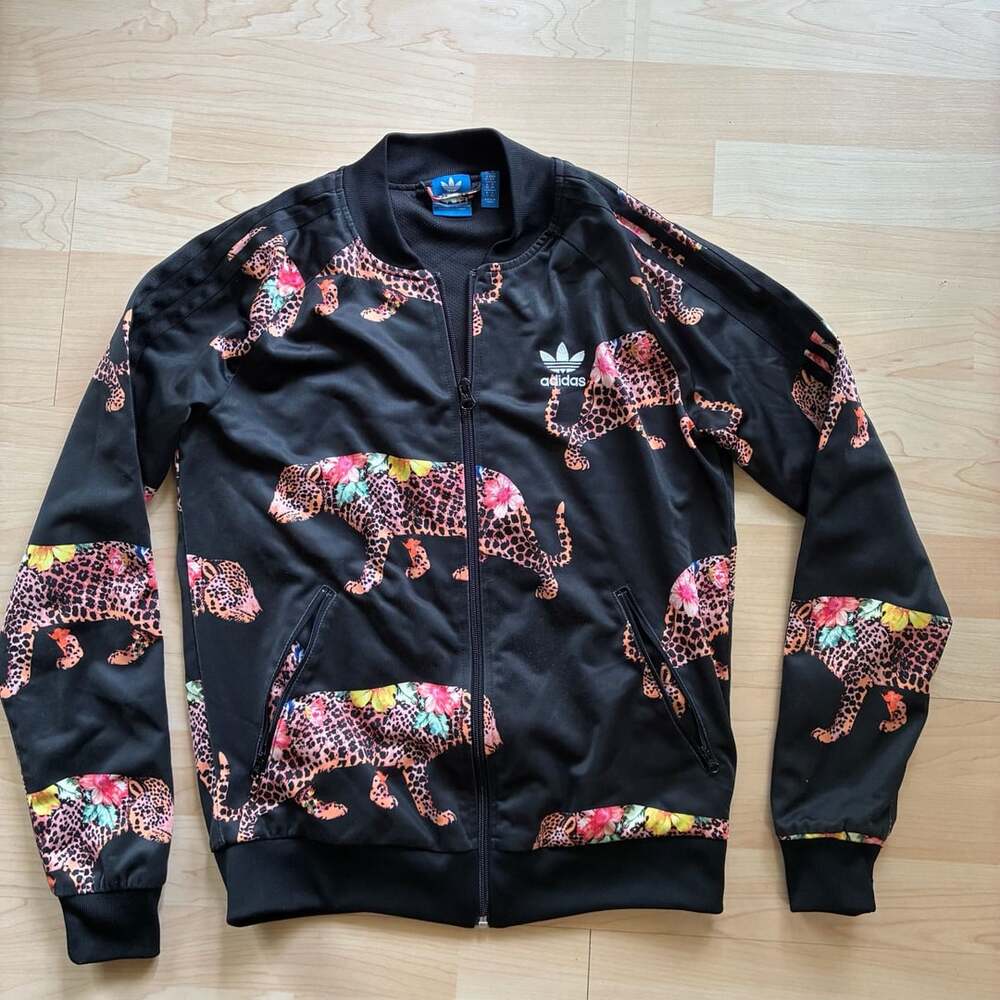 Adidas Originals Farm Oncada Leopard Floral Track Jacket Black Size S